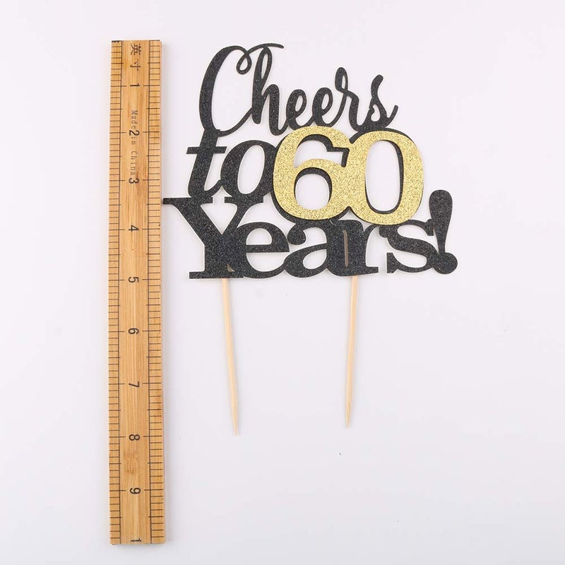 LVEUD Black Font Golden Numbers Cheers to 60 Years Happy Birthday Cake Topper -Wedding,Anniversary,Birthday Party Decorations (60th) - Image 4
